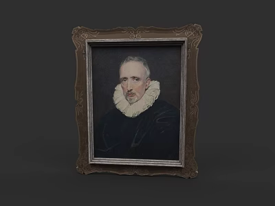 Photo Wall With Ornate Framed Portrait Of Man In Ruffled Collar And Black Attire 3d model