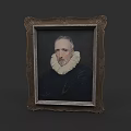 Photo Wall With Ornate Framed Portrait Of Man In Ruffled Collar And Black Attire
