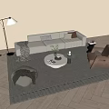 Modern Cream Style Sofa Coffee Table Combination Three-Seater Sofa Single Sofa Floor Lamp Sofa Stool 3d model