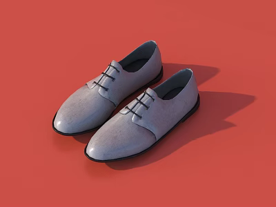 Light Gray Lace Up Casual Shoes With Black Sole On Red Background 3d model