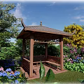 Traditional Chinese Style Pavilion In Garden With Lush Greenery And Colorful Flowers