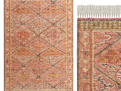 Square Rug With Geometric Diamond Pattern Pink Orange Blue Tones And Fringe Detail 3d model