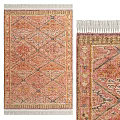Square Rug With Geometric Diamond Pattern Pink Orange Blue Tones And Fringe Detail