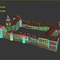 Detailed European Style Architectural Model With Red Roofs And Tower Structure