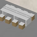Modern Table and Stool Set with White Grid Tile Top and Wooden Bases