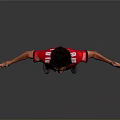 Football Player In Red Jersey Standing With Arms Outstretched Against Gray Background