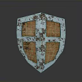 Classic Medieval Shield Weapon Featuring Rusty Metal Frame and Wooden Panels
