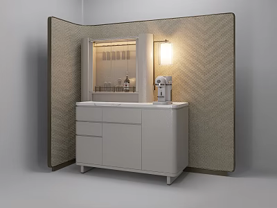 Hotel Guest Room Mini Bar Cabinet With Coffee Machine And Woven Texture Wall Lighting 3d model