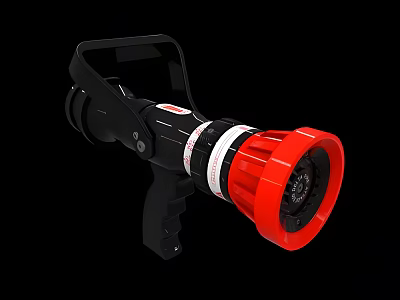 Firefighting Equipment Fire Hose Nozzle Featuring Black Handle and Red Head Design 3d model