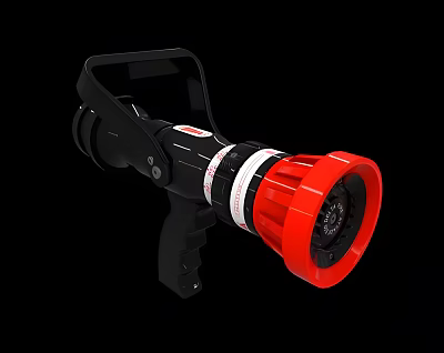 Firefighting Equipment Fire Hose Nozzle Featuring Black Handle and Red Head Design 3d model