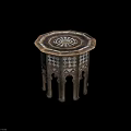 Decorative Vintage Octagonal Wooden Table with Checkerboard Pattern and Carved Legs
