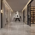 Modern Wine Cellar Interior Design with Glass Wine Racks Red Chairs and Marble Countertop