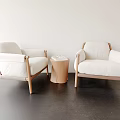 Minimalist Modern White Upholstered Sofa With Wooden Frame And Round Coffee Table Set