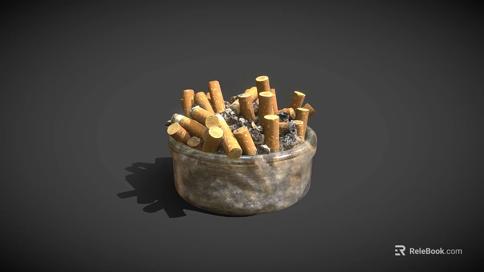 Vintage Glass Decorative Ornament Set with Ashtray and Cigarette Butts Design 3d model 