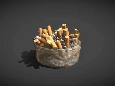 Vintage Glass Decorative Ornament Set with Ashtray and Cigarette Butts Design 3d model