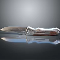 Folding Knife With Silver Blade And Brown Silver Handle On Black Smooth Surface With Reflection