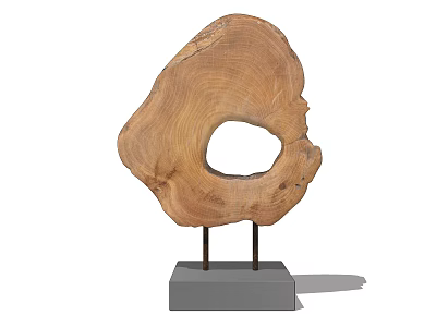 Wooden Slice Decorative Ornament Set with Circular Hole Metal Stand and Gray Square Base 3d model