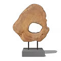 Wooden Slice Decorative Ornament Set with Circular Hole Metal Stand and Gray Square Base