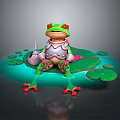 Colorful Game and Movie Character Frog Wearing Armor Sitting on Lily Pad in Water