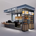 Modern Milk Tea Shop Kiosk With Counter Bar Stools Display Cabinet And Menu Board