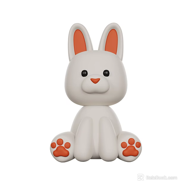 Cute White Rabbit Toy With Orange Ears And Paw Prints Design 3d model 
