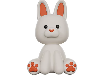 Cute White Rabbit Toy With Orange Ears And Paw Prints Design 3d model