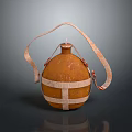 Traditional Brown Water Container With Leather Strap And Cross Binding 3d model