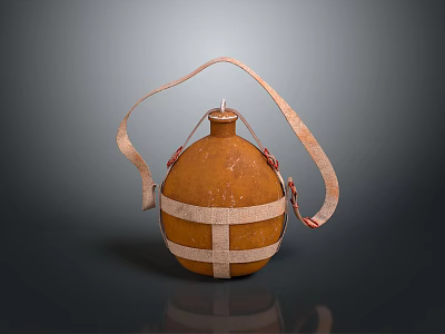 Traditional Brown Water Container With Leather Strap And Cross Binding 3d model