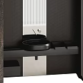Minimalist Modern Washbasin Design With Dark Brown Marble Wall Mirror And Black Countertop