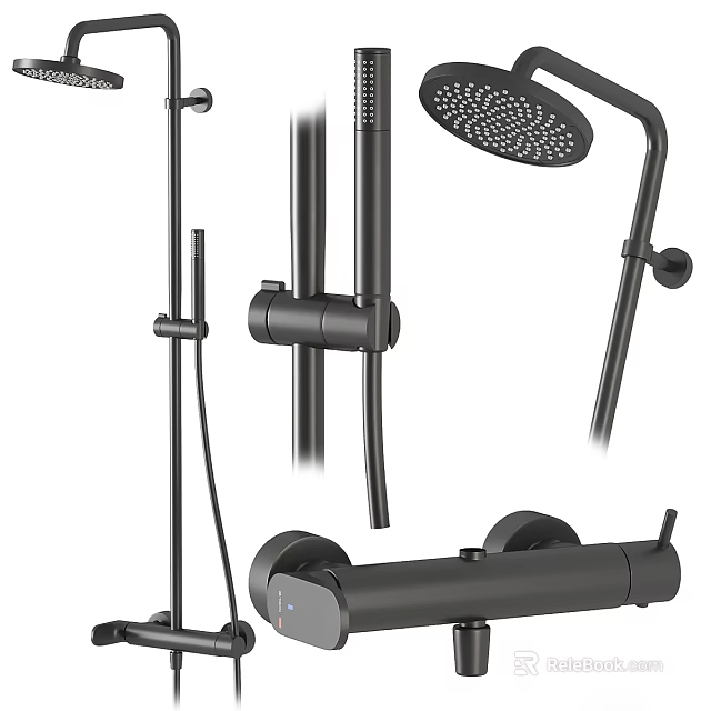 Modern Stylish Black Shower System With Rainfall Head Handheld Sprayer And Faucet 3d model