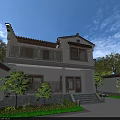 Traditional Chinese Ancient Architecture Courtyard With Tile Roof And Green Garden Surrounded By Trees