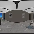 Modern Office Interior With Wooden Bookshelves Green Plants Large Windows And Marble Floor