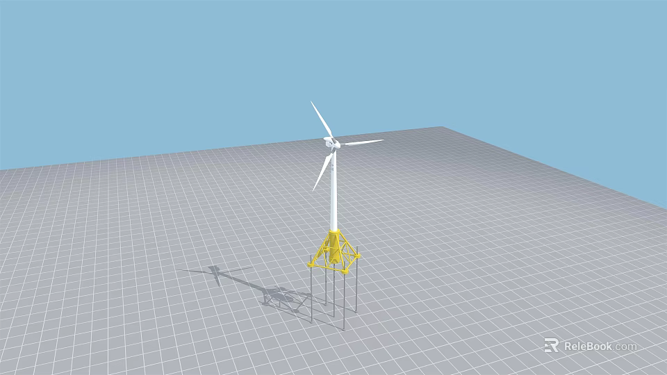 Industrial Wind Turbine With White Blades And Yellow Support Structure Standing On Grid Platform 3d model 