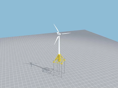 Industrial Wind Turbine With White Blades And Yellow Support Structure Standing On Grid Platform 3d model