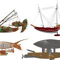 Diverse Airships And Vessels With Balloon Structures Sail Masts And Cannon Details