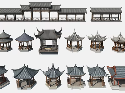 Traditional Chinese Pavilions And Corridors With Various Roof Styles And Designs 3d model