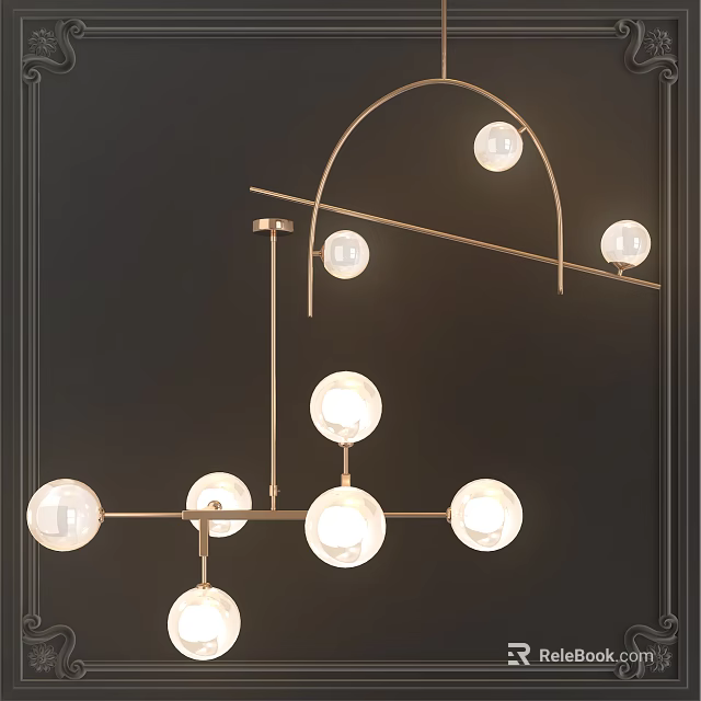 Luxury Modern Chandelier With Gold Metal Frame And Spherical Bulbs For Kitchen 3d model 