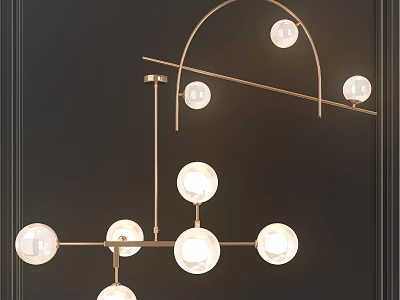 Luxury Modern Chandelier With Gold Metal Frame And Spherical Bulbs For Kitchen 3d model