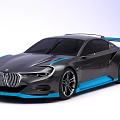 BMW Concept Car With Gray Body Blue Accents And Sporty Aerodynamic Design