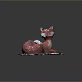 Red Fox Game Character With Blue Eyes And White Patterned Tail Lying On Textured Mat