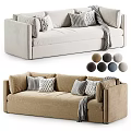 Modern Comfortable Sofa With Beige Brown Upholstery Accent Cushions Gray Throws And Color Sample Balls