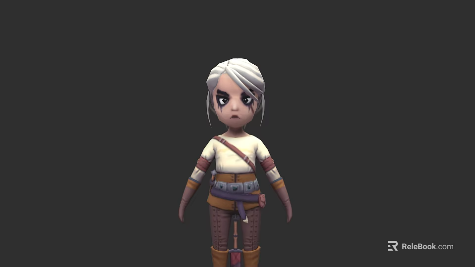 Game Movie Character 3D Model With White Hair Black Eyes White Top And Brown Belt 3d model 