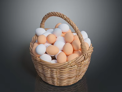 Handwoven Wicker Basket Filled With Fresh White And Brown Eggs 3d model