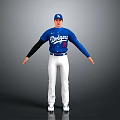 Man in Blue Dodgers Jersey Number 4 Black Sleeves Blue Cap White Pants Standing Pose