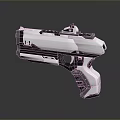 Futuristic Sci Fi Handgun With White And Black Design Tactical Grip And Scope Attachment