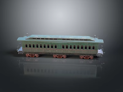 Vintage Green Train Carriage Model With Multiple Windows And Red Wheels 3d model