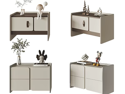 Modern Bedroom Nightstand Interior Design With Drawers Storage And Decorative Ornaments 3d model