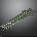Cosmic Spacecraft Structural Part Featuring Green Blue Accents And Metallic Finish