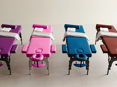 Colorful Massage Beds For Salon With White Linen And Black Metal Frames 3d model