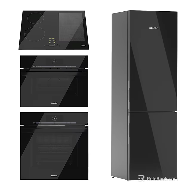 Modern Black Haier Kitchen Appliances Set With Stove Oven And Refrigerator 3d model 